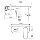 Technical Drawing Caroma Contura II 180mm Wall Basin/Bath Mixer - Brushed Nickel 849051BN6AF
