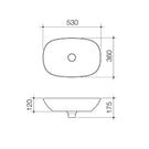 Technical Drawing Caroma Contura II 530mm Pill Above Counter Basin - Matte White 853200MW - The Blue Space