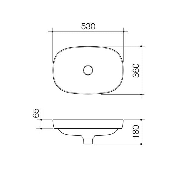Technical Drawing Caroma Contura II 530mm Pill Inset Basin - Matte Clay 853300CL - The Blue Space