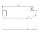 Technical Drawing Caroma Contura II 620mm Single Towel Rail - Matte Black 849033B | The Blue Space