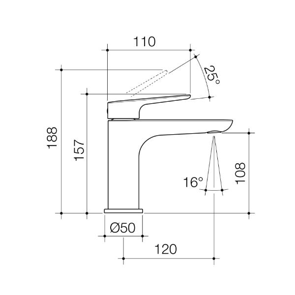 Technical Drawing Caroma Contura II Basin Mixer - Brushed Brass 849050BB6AF