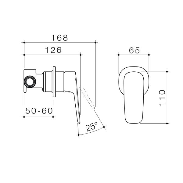 Technical Drawing Caroma Contura II Bath/Shower Mixer - Brushed Brass 849055BB