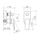 Technical Drawing Caroma Contura II Bath/Shower Mixer with Diverter - Brushed Nickel 849057BN
