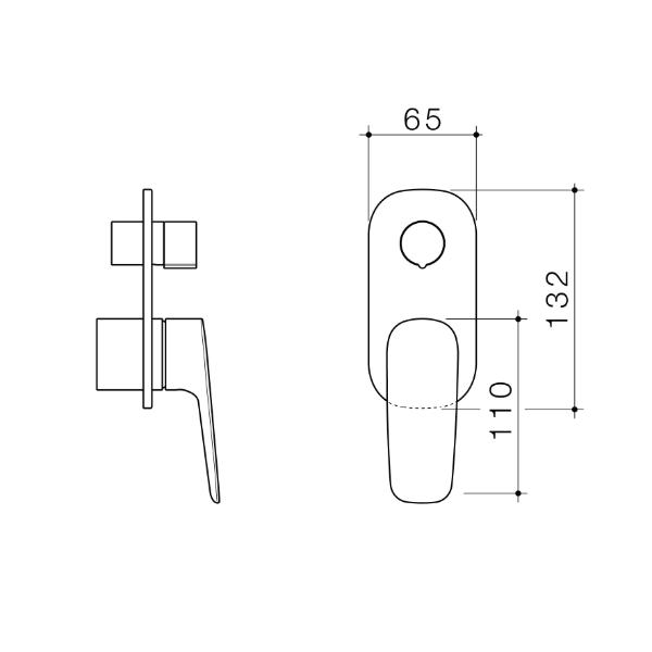 Technical Drawing Caroma Contura II Bath/Shower Mixer with Diverter - Trim Kit - Brushed Bronze 849058BBZ