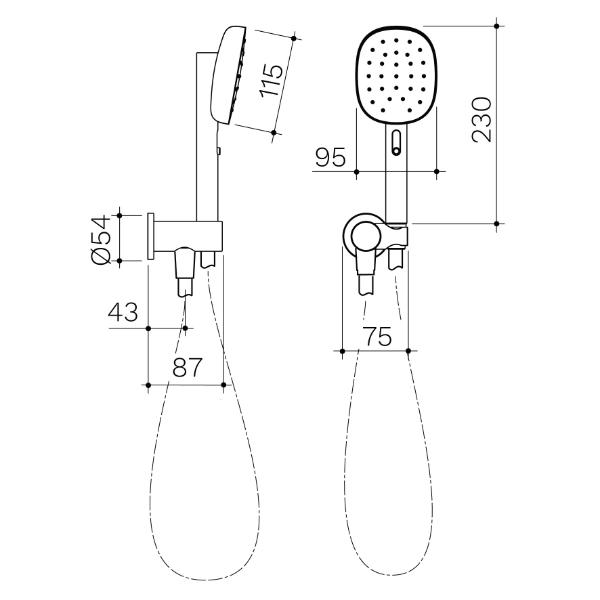 Technical Drawing Caroma Contura II Hand Shower - Black 849084B4A
