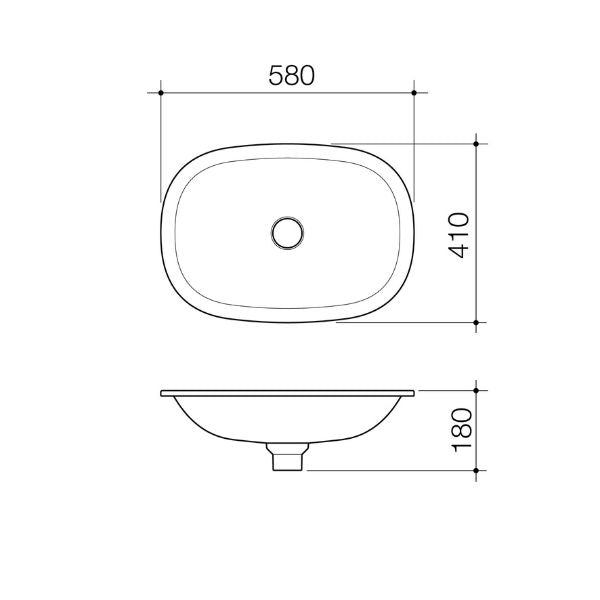 Technical Drawing Caroma Contura II Pill Undercounter Basin - White 853600W - The Blue Space