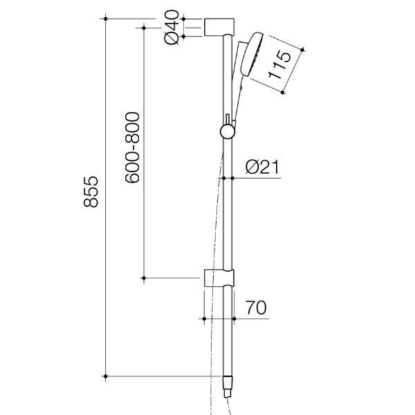 Technical Drawing Caroma Contura II Rail Shower - Brushed Bronze 849081BBZ4A | The Blue Space