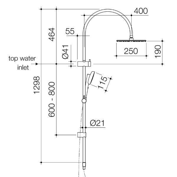Technical Drawing Caroma Contura II Rail Shower with Overhead - Brushed Brass 849080BB4A