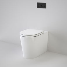 Caroma Liano Easy Height Cleanflush Toilet Suite with Geberit Sigma 8 In Wall Cistern. Pictured with black Geberit Concealed Cistern Buttons - The Blue Space
