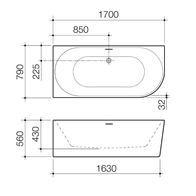 Caroma Urbane II 1700 Corner Back To Wall Bath with Overflow