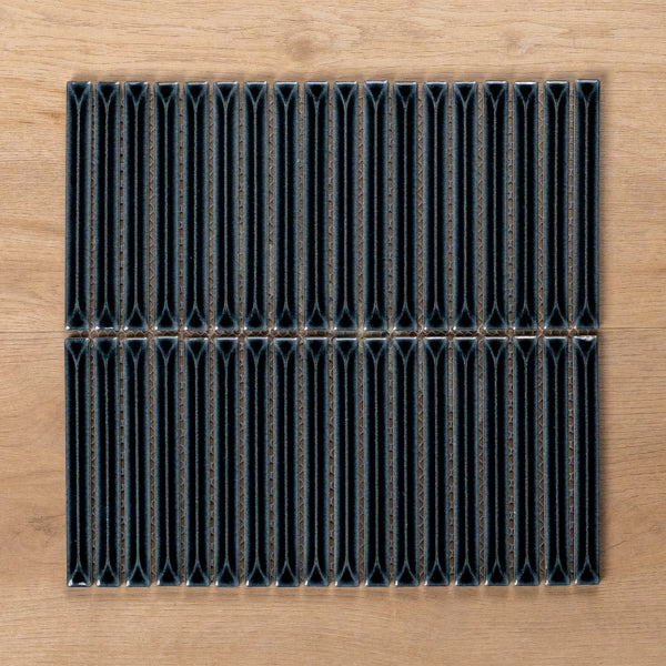 Castaways Midnight Black Gloss KitKat Porcelain Mosaic Tile 15x145mm - The Blue Space