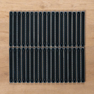 Castaways Midnight Black Gloss Kit Kat Porcelain Mosaic Tile 15x145mm