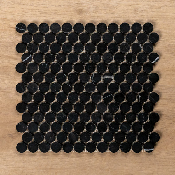 Cottesloe Nero Marquina Penny Round Honed Marble Mosaic Tile 23x23mm