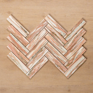 Cottesloe Norwegian Pink Herringbone Honed Marble Mosaic Tile 35x150mm