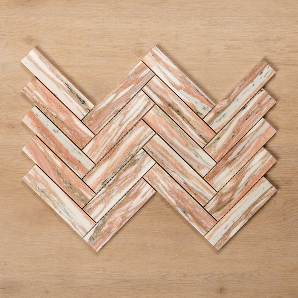 Cottesloe Norwegian Pink Herringbone Honed Marble Mosaic Tile 35x150mm