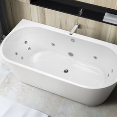 Decina Alegra Contour Back To Wall Freestanding Spa Bath 1500mm with Chrome Jets