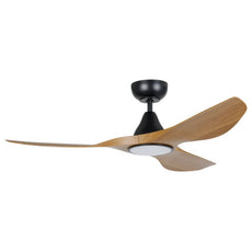Eglo Surf 48in 122cm Ceiling Fan with 20W LED CCT Light - Black with Teak Finish | The Blue Space