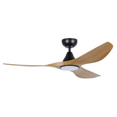 Eglo Surf 52in 132cm Ceiling Fan with 20W LED CCT Light - Black with Teak Finish | The Blue Space