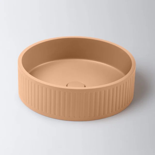 Eight Quarters 400mm Fluted Concrete Circle Above Counter Basin - Burnt Orange
