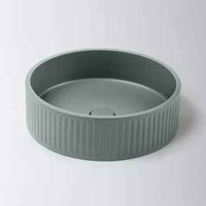 Eight Quarters 400mm Fluted Concrete Circle Above Counter Basin - Sage Green