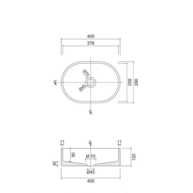 Eight Quarters 400mm x 280mm Concrete Mini Pod Above Counter Basin - White