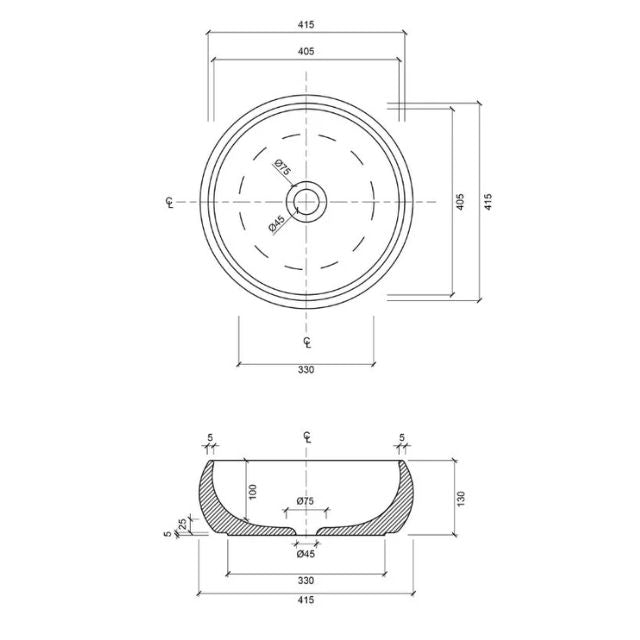 Eight Quarters 415mm Luna Large Circle Basin - Gloss White