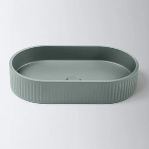Eight Quarters 600mm x 350mm Fluted Concrete Pill Above Counter Basin - Sage Green