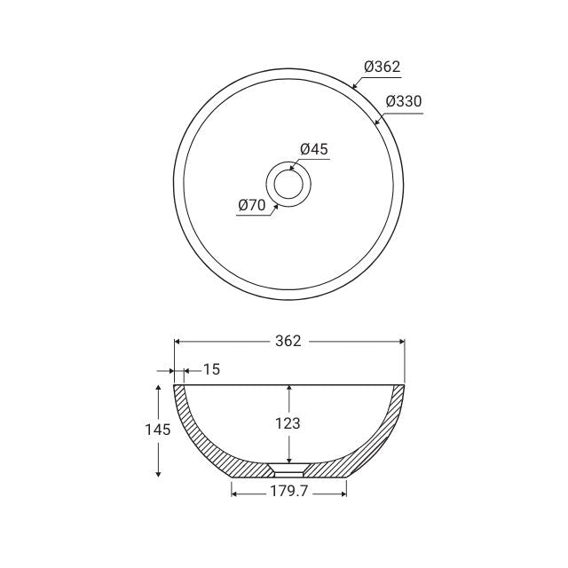 Fienza Alba Concrete Round Bowl Basin 362 x 145mm Tuscan