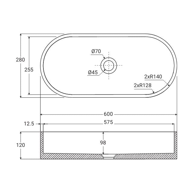 Fienza Jada Concrete Pill Basin Above Counter 600 x 280 x 120mm Sage