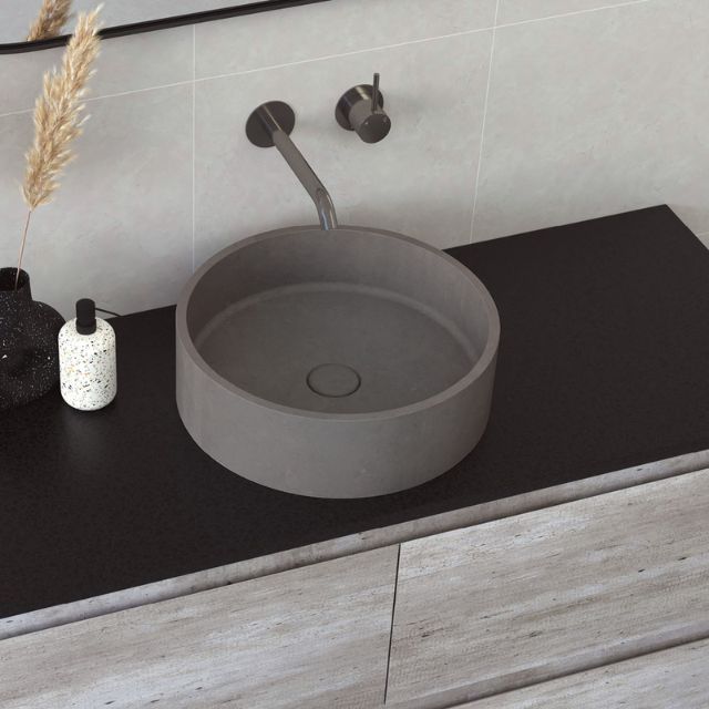 Fienza Jada Concrete Round Basin Above Counter 390 x 120mm Warm Grey