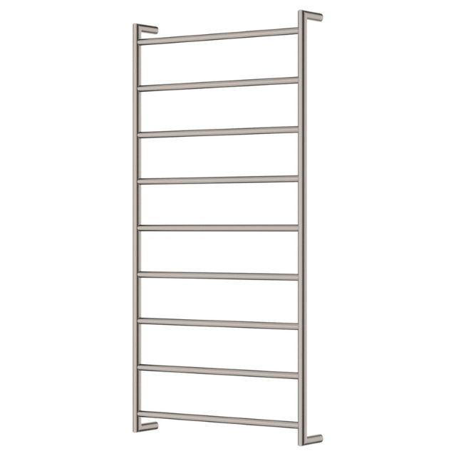 Fienza Kaya Round Heated Towel Rail 600X1200X100mm 9 Bars Brushed Nickel