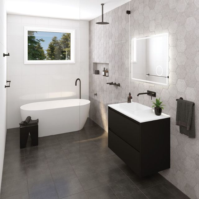Fienza Kaya Single Towel Rail 900mm Matte Black