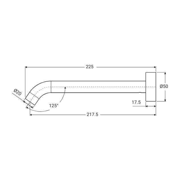 Technical Drawing Fienza Kaya Wall Basin/Bath 220Mm Outlet With Plate Brushed Nickel 228116BN - The Blue Space