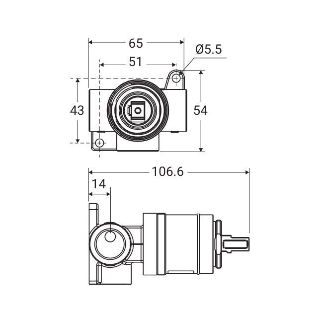 Technical Drawing Fienza Quik-Switch Universal Wall Mixer Body Stainless Steel Lead Free 230000-SS - The Blue Space
