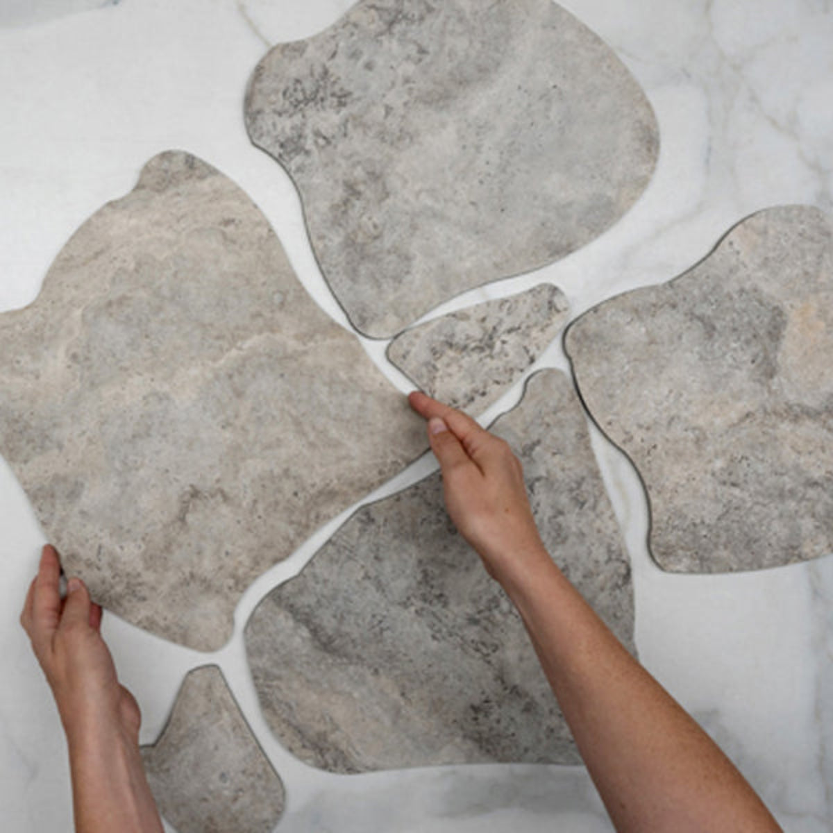 Grey Valerie Travertine Tile P4 Tech Grip Porcelain Crazy Pave