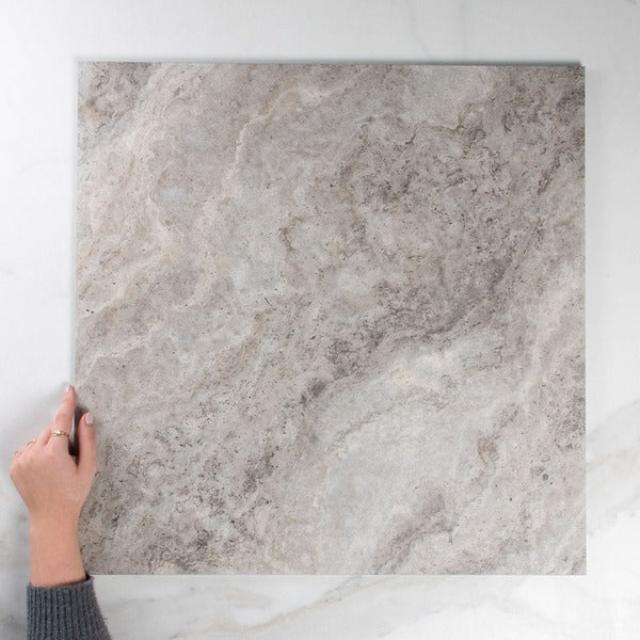 Grey Valerie Travertine Tile P4 Tech Grip Porcelain 600 x 600
