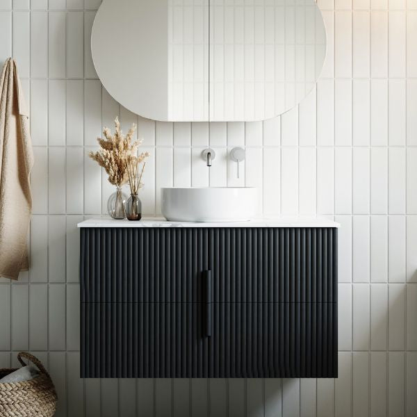 Ingrain Contoured Graphite Grey Wall Hung Bathroom Vanity - The Blue Space