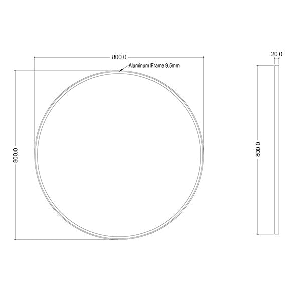 INGRM80-MB | Ingrain 800mm Round Matt Black Aluminum Framed Mirror | Line Drawing - The Blue Space