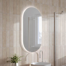 INLOM5090 - Ingrain 500mm by 900mm Pill Shaped Backlit Mirror with Touch Sensor and Demister Pad Frameless