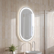 INROM5085 - Ingrain 500mm by 850mm Pill Shaped Frontlit and Backlit Mirror with Touch Sensor and Demister Pad Frameless