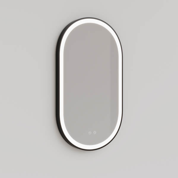 Ingrain Pill Shaped Matte Black Framed Frontlit LED Mirror 500mm by 850mm