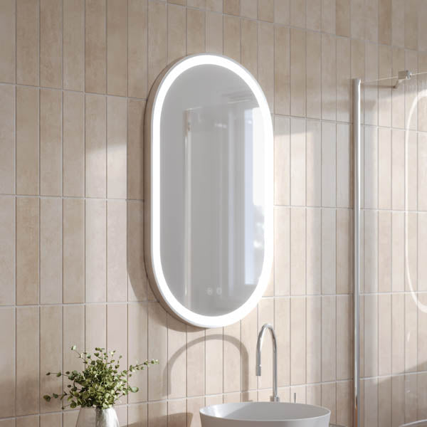Ingrain Pill Shaped Brushed Nickel Framed Frontlit LED Mirror 500mm by 850mm
