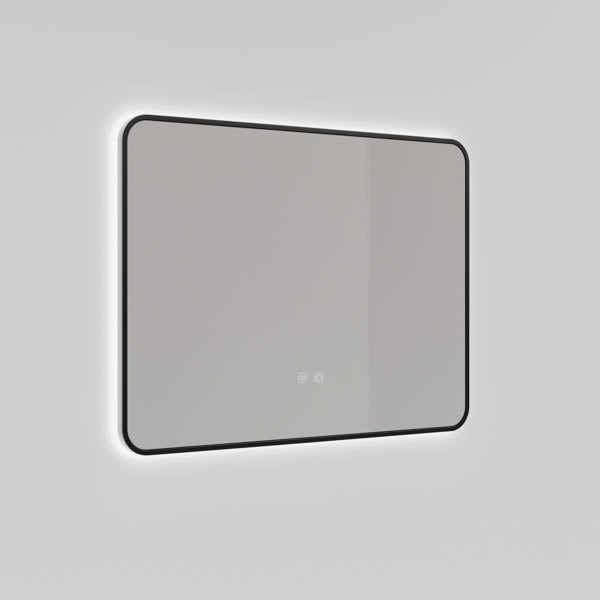 INELM8060-MB | Ingrain 800mm by 600mm Rectangular Backlit Mirror with Touch Sensor and Demister Pad with Matt Black Aluminium Frame | Product Image
