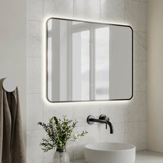 INELM8060-MB | Ingrain 800mm by 600mm Rectangular Backlit Mirror with Touch Sensor and Demister Pad with Matt Black Aluminium Frame