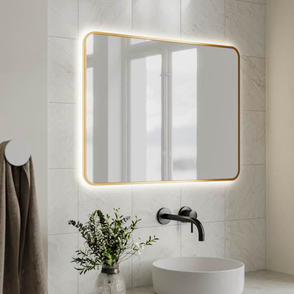 Ingrain Rectangle Burnt Brushed Gold Framed Backlit LED Mirror 600mm b