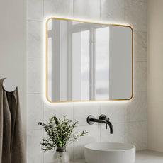 INELM8060-BB | Ingrain 800mm by 600mm Rectangular Backlit Mirror with Touch Sensor and Demister Pad with Brushed Brass Aluminium Frame