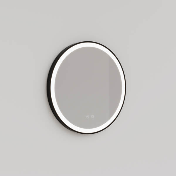 INLRM60-MB | Ingrain 600mm Round Frontlit Mirror with Touch Sensor and Demister Pad - Aluminium Matt Black frame | Product Image