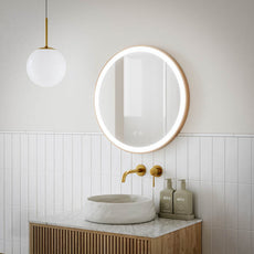 INLRM60-BB | Ingrain 600mm Round Frontlit Mirror with Touch Sensor and Demister Pad - Brushed Brass Aluminum frame