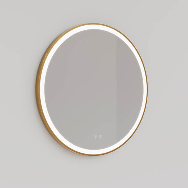 INLRM80-BB | Ingrain 800mm Round Frontlit Mirror with Touch Sensor and Demister Pad - Brushed Brass Aluminum frame | Product Image