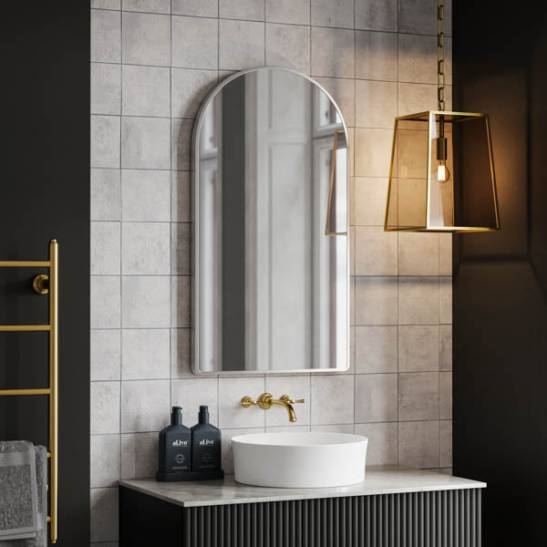 Ingrain Arch Shaped Brushed Nickel Framed Mirror 500mm by 900mm